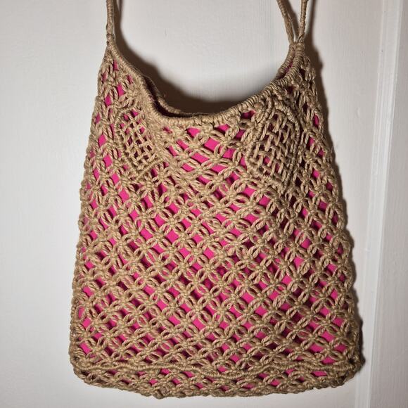 American Eagle Outfitters Jute Crochet Bag With Pink Lining Crossbody - Picture 3 of 6